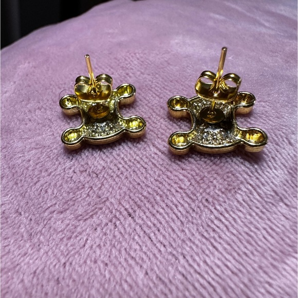 Celine Gold Crystal Metal Buttons Turned into Earring Studs Macadam Triomphe - Picture 14 of 16